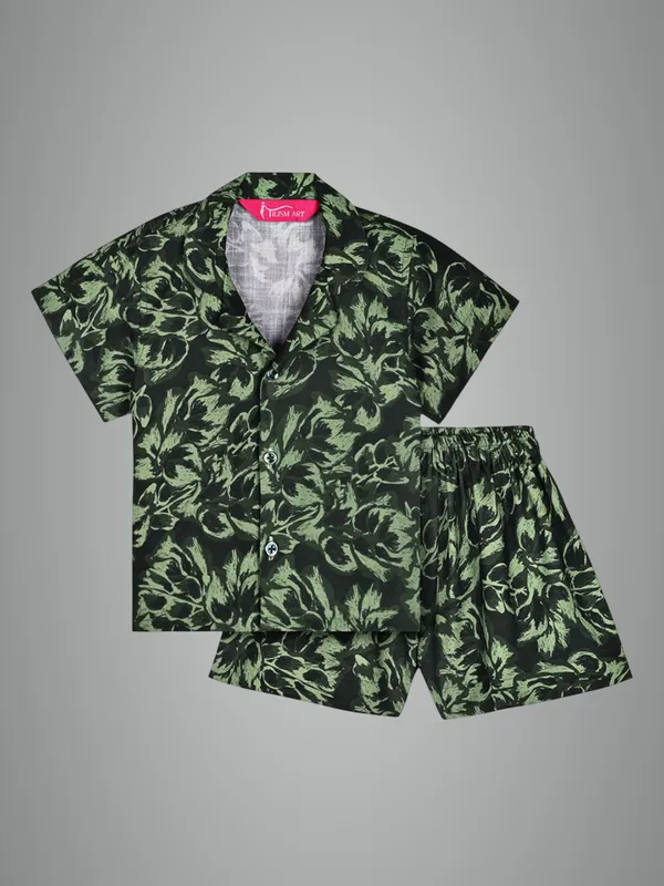Black_And_Green_Cotton_Premium_&_Elegant_Shirt_With_Short_For_Boys