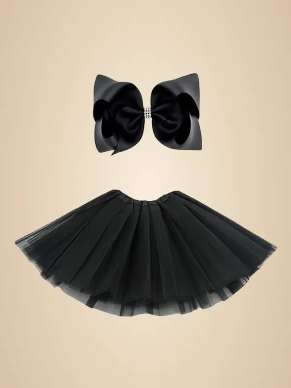 Black_Cotton_Premium_&_Elegant_Top_&_Skirt_With_Bow_For_Girls