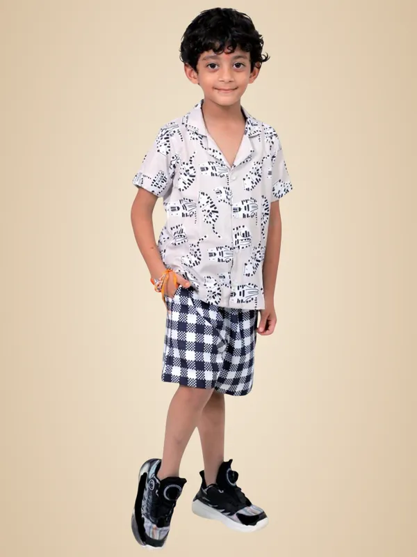 White_And_Black_Cotton_Premium_&_Elegant_Shirt_With_Short_For_Boys