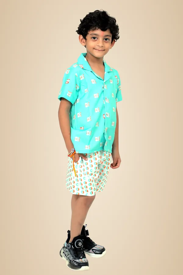 Blue_And_White_Cotton_Premium_&_Elegant_Shirt_With_Short_For_Boys