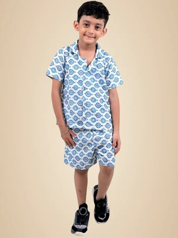 White_And_Blue_Cotton_Premium_&_Elegant_Shirt_With_Short_For_Boys