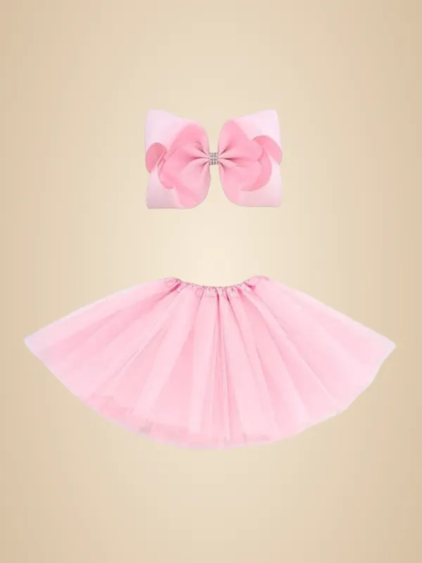 Pink_Cotton_Premium_&_Elegant_Top_&_Skirt_With_Bow_For_Girls