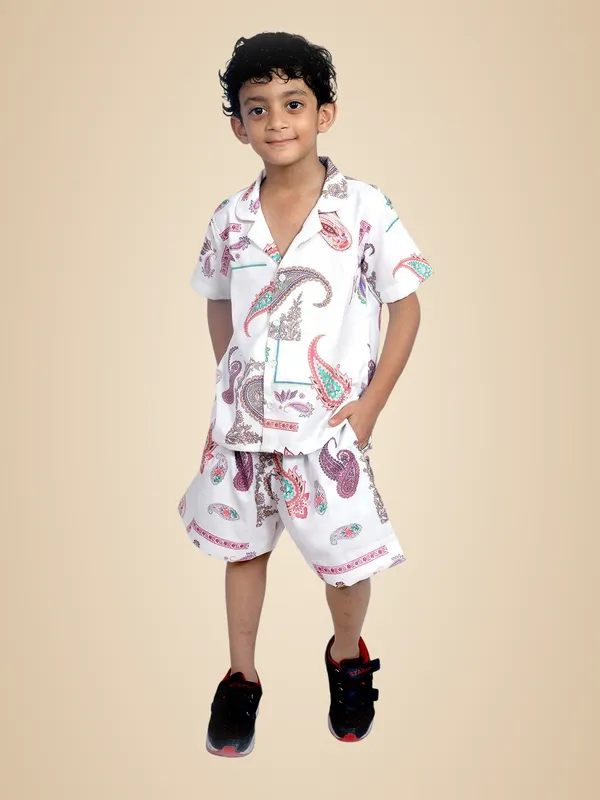 White_And_Brown_Cotton_Premium_&_Elegant_Shirt_With_Short_For_Boys