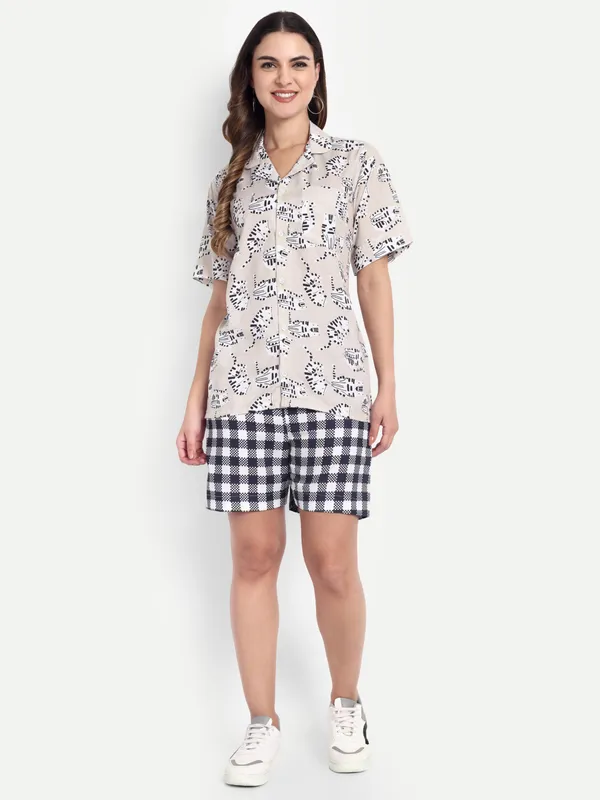 Beige_And_Black_Cotton_Premium_&_Elegant_Top_&_Shorts_For_Women