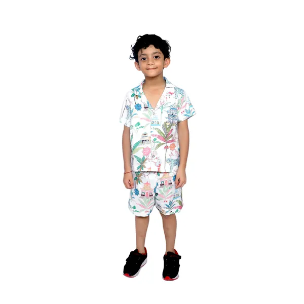 White_And_Pink_Cotton_Premium_&_Elegant_Shirt_With_Short_For_Boys
