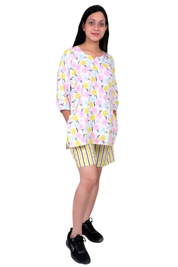 White_And_Yellow_Cotton_Premium_&_Elegant_Top_&_Shorts_For_Women