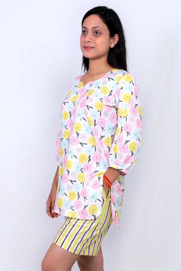 White_And_Yellow_Cotton_Premium_&_Elegant_Top_&_Shorts_For_Women