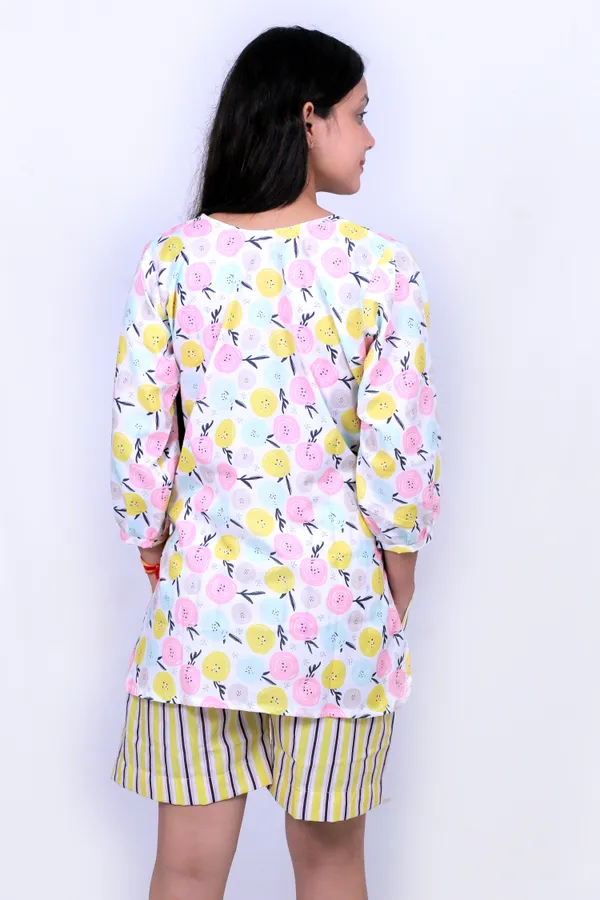 White_And_Yellow_Cotton_Premium_&_Elegant_Top_&_Shorts_For_Women