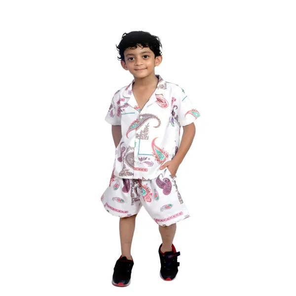 White_And_Brown_Cotton_Premium_&_Elegant_Shirt_With_Short_For_Boys