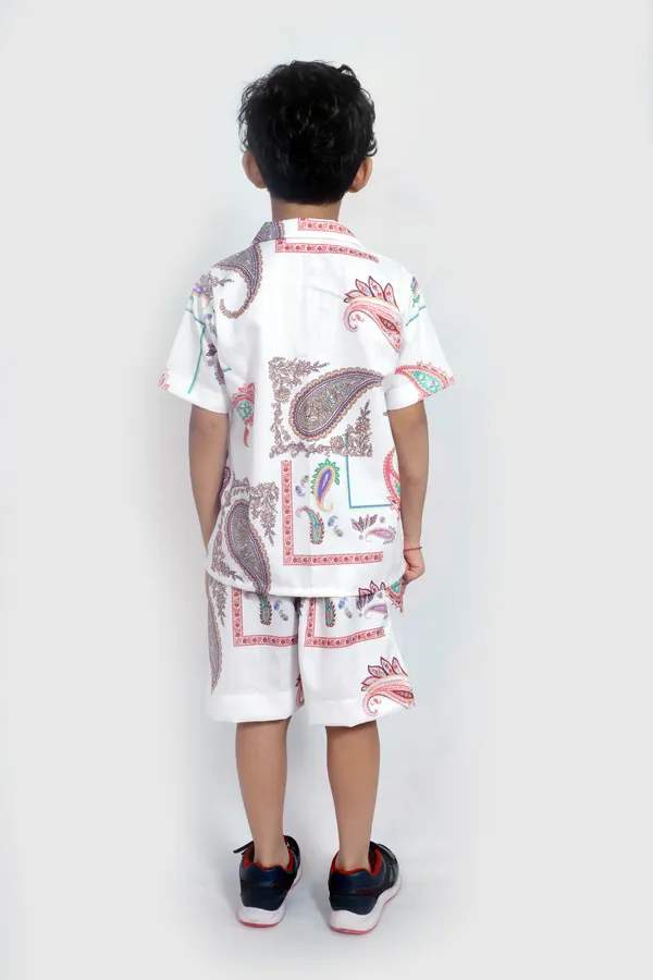 White_And_Brown_Cotton_Premium_&_Elegant_Shirt_With_Short_For_Boys