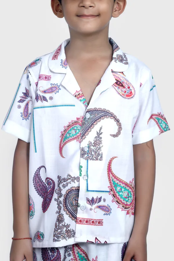 White_And_Brown_Cotton_Premium_&_Elegant_Shirt_With_Short_For_Boys
