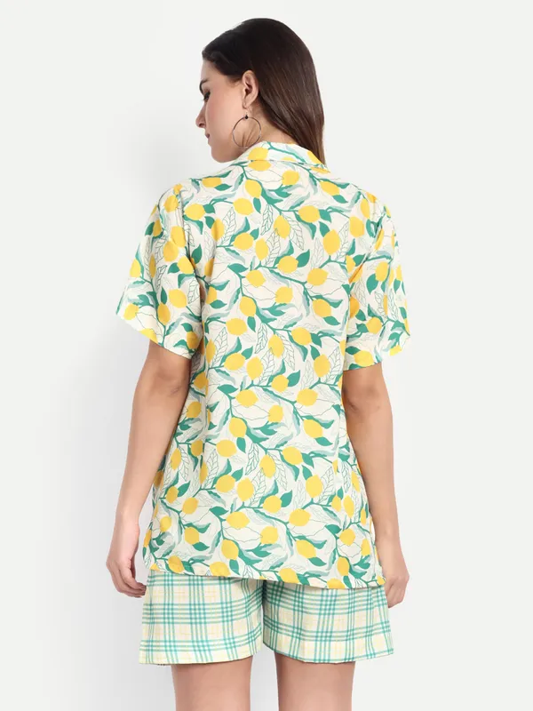 Yellow_And_Green_Cotton_Premium_&_Elegant_Top_&_Shorts_For_Women