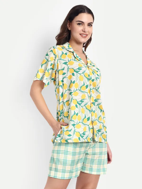 Yellow_And_Green_Cotton_Premium_&_Elegant_Top_&_Shorts_For_Women