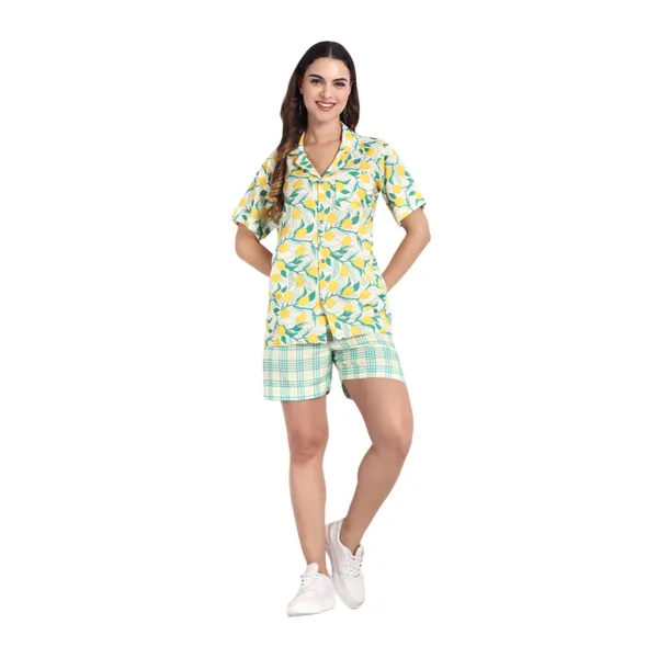 Yellow_And_Green_Cotton_Premium_&_Elegant_Top_&_Shorts_For_Women