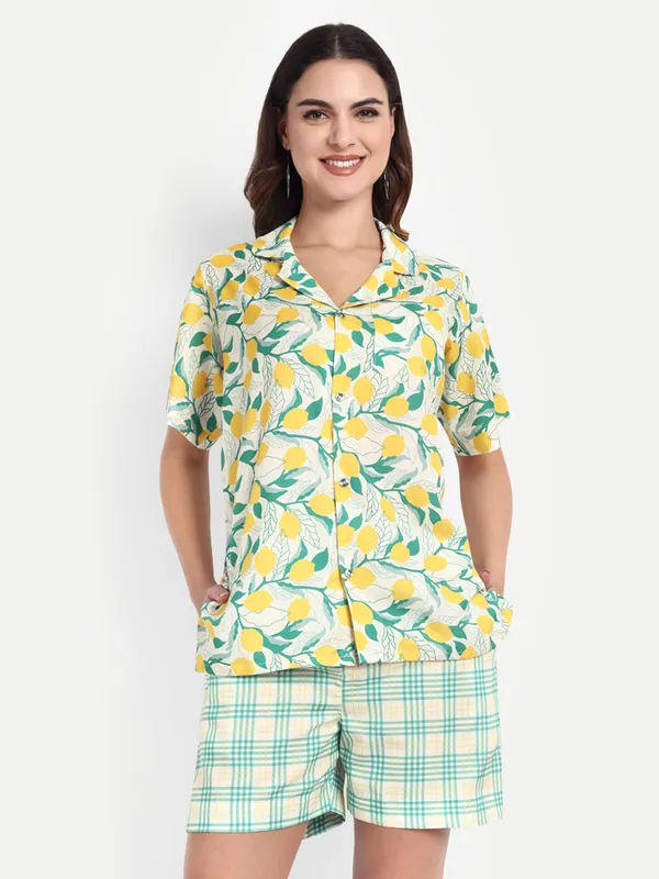Yellow_And_Green_Cotton_Premium_&_Elegant_Top_&_Shorts_For_Women
