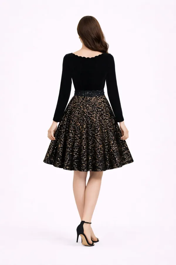 womens_black_velvet_sequence_knee_lenght_dress