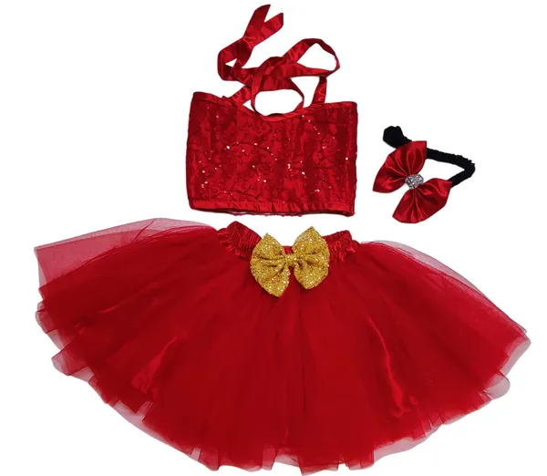 Red_Cotton_Premium_&_Elegant_Top_&_Skirt_With_Bow_For_Girls