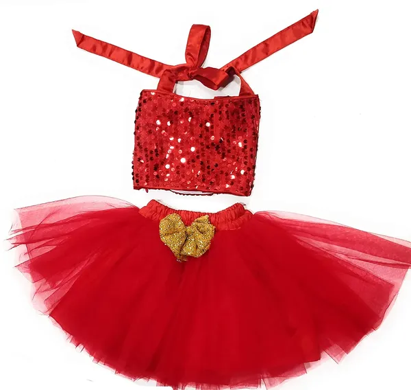 Red_Cotton_Premium_&_Elegant_Top_&_Skirt_With_Bow_For_Girls