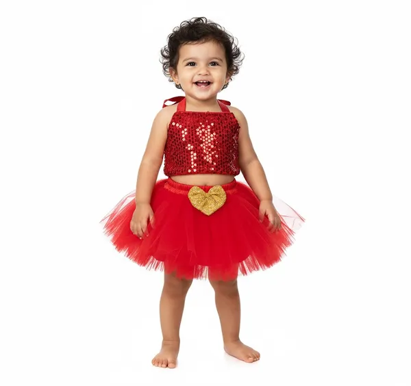 Red_Cotton_Premium_&_Elegant_Top_&_Skirt_With_Bow_For_Girls