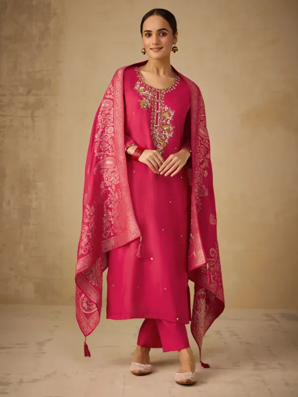 Deep_Carmine_Viscose_Chanderi_Kurta_Set_For_Women