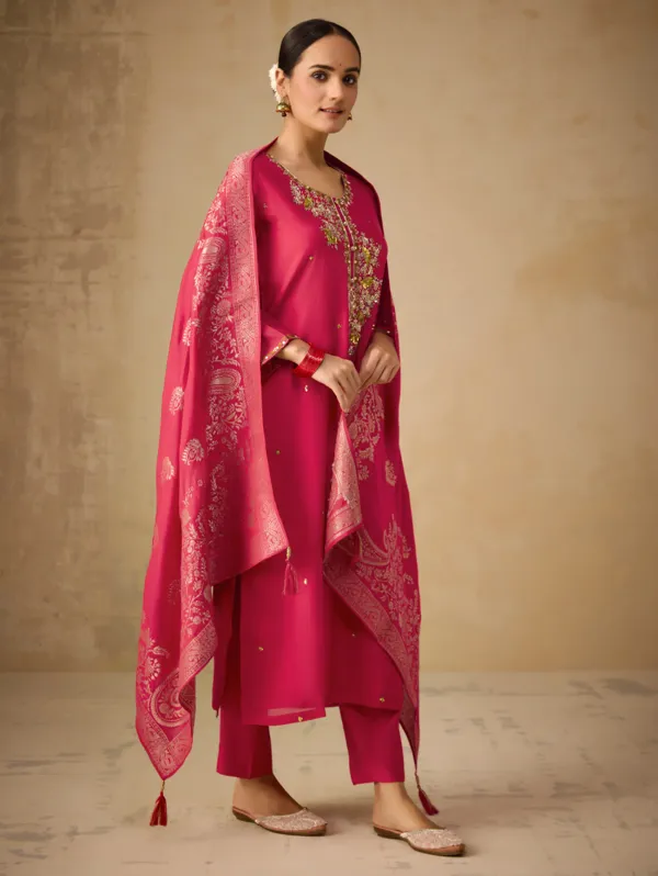 Deep_Carmine_Viscose_Chanderi_Kurta_Set_For_Women