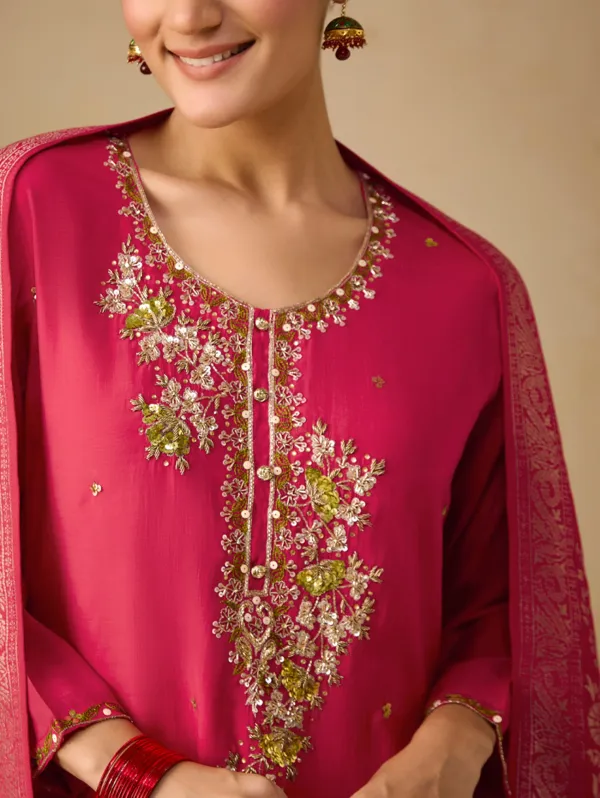 Deep_Carmine_Viscose_Chanderi_Kurta_Set_For_Women