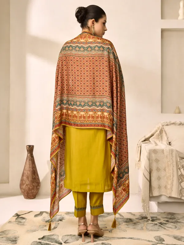 Mustard_Viscose_Silk_Kurta_Set_For_Women
