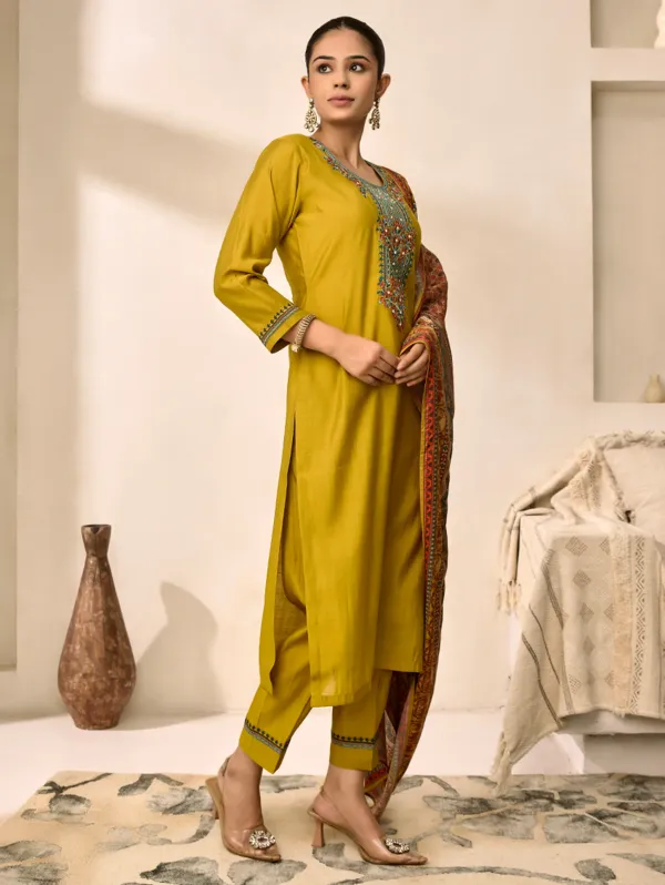 Mustard_Viscose_Silk_Kurta_Set_For_Women