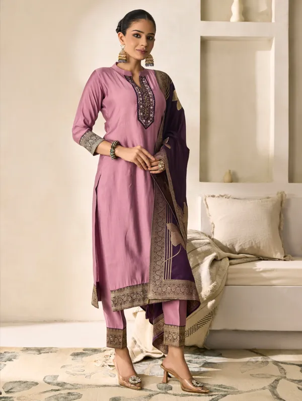 Kobi_Pink_Viscose_Silk_Kurta_Set_For_Women