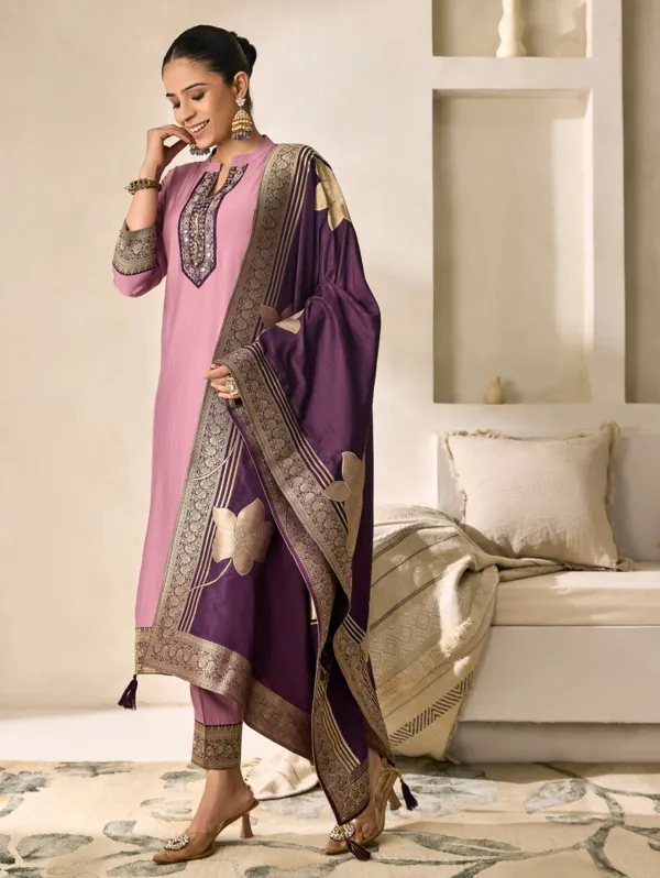 Kobi_Pink_Viscose_Silk_Kurta_Set_For_Women