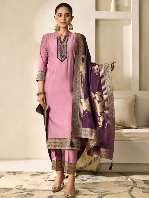 Kobi_Pink_Viscose_Silk_Kurta_Set_For_Women