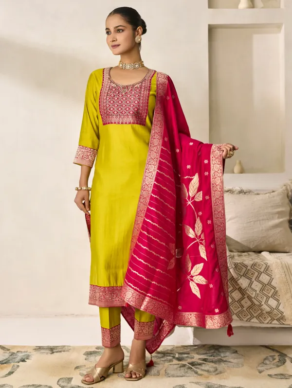 Corn_Yellow_Viscose_Silk_Kurta_Set_For_Women