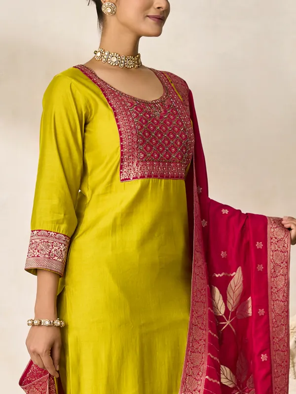 Corn_Yellow_Viscose_Silk_Kurta_Set_For_Women