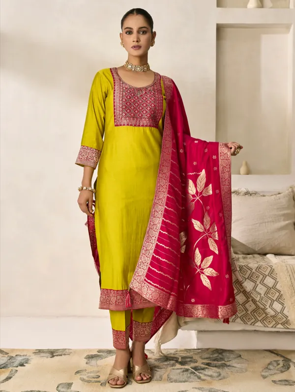 Corn_Yellow_Viscose_Silk_Kurta_Set_For_Women
