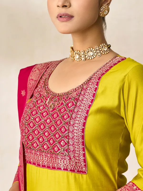 Corn_Yellow_Viscose_Silk_Kurta_Set_For_Women