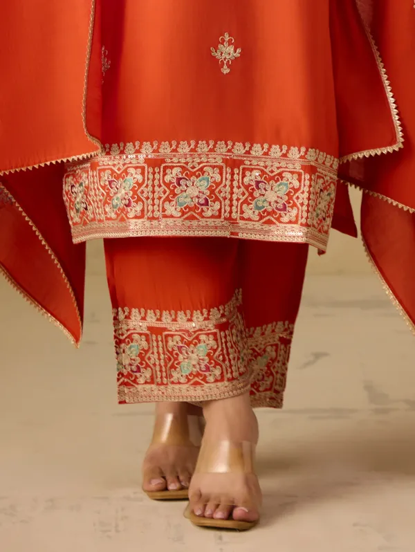Cosmic_Orange_Viscose_Silk_Kurta_Set_For_Women