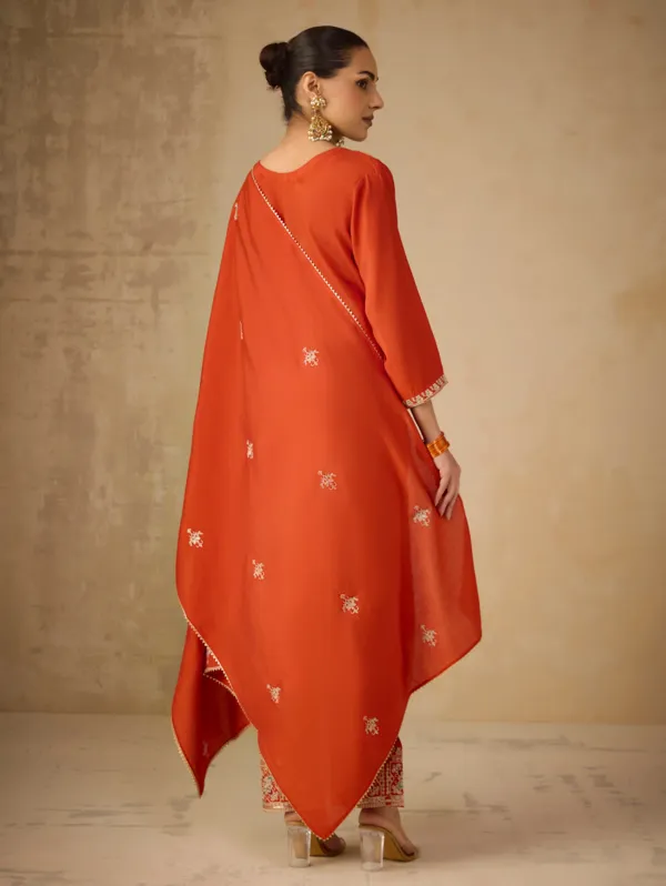 Cosmic_Orange_Viscose_Silk_Kurta_Set_For_Women