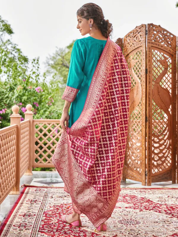 Dark_Cyan_Silk_Kurta_Set_For_Women