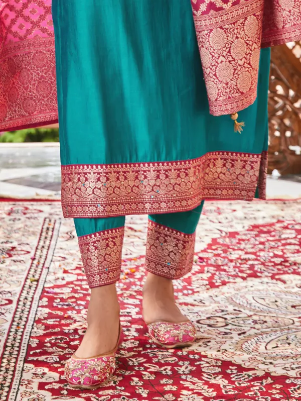Dark_Cyan_Silk_Kurta_Set_For_Women