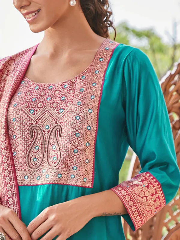 Dark_Cyan_Silk_Kurta_Set_For_Women