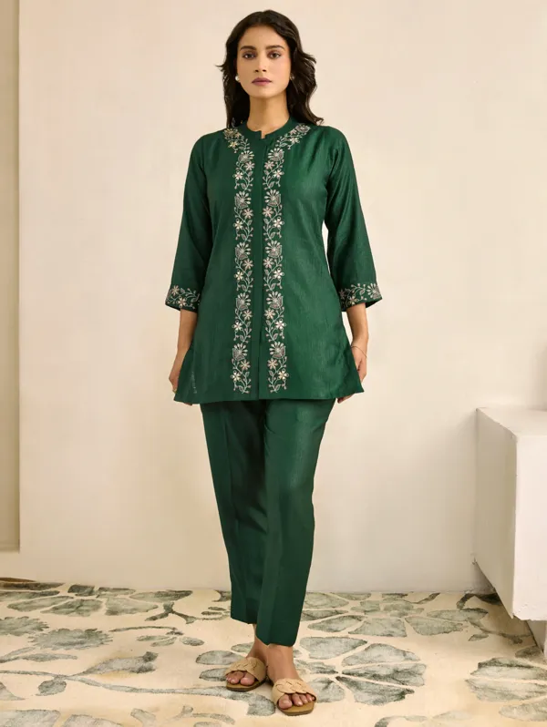 Pine_Green_Viscose_Silk_Co-Ord_Set_For_Women
