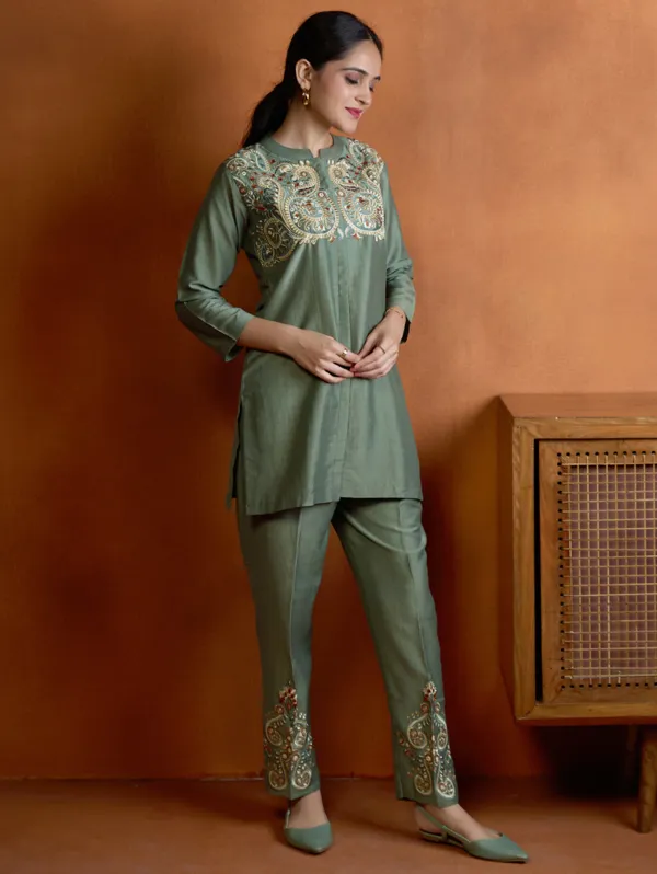 Scirocco_Green_Viscose_Silk_Co-Ord_Set_For_Women