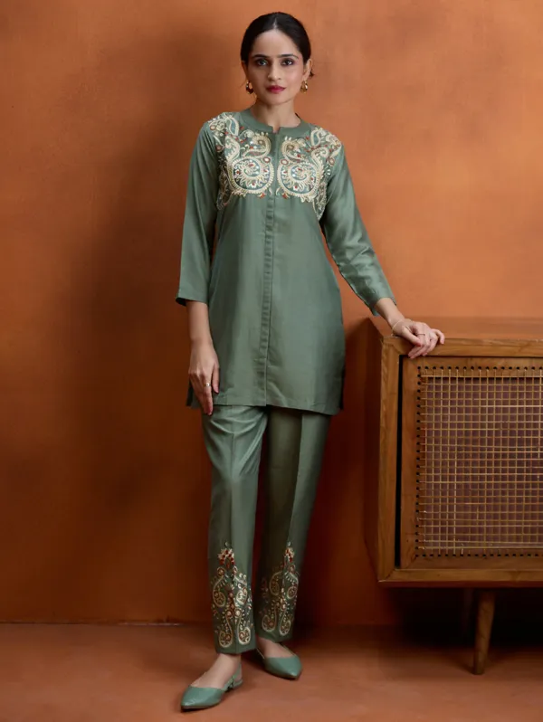 Scirocco_Green_Viscose_Silk_Co-Ord_Set_For_Women