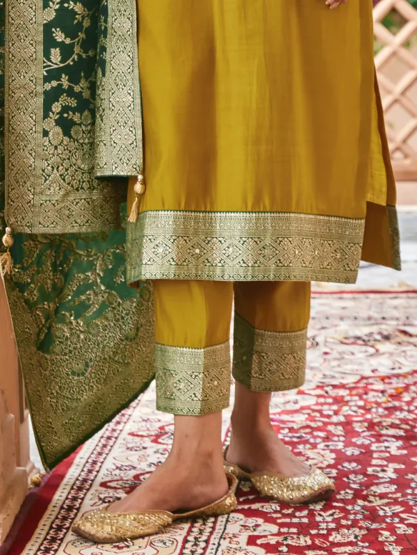 Dark_Golden_Silk_Kurta_Set_For_Women