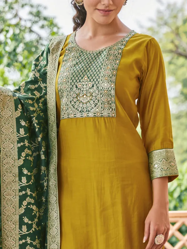 Dark_Golden_Silk_Kurta_Set_For_Women