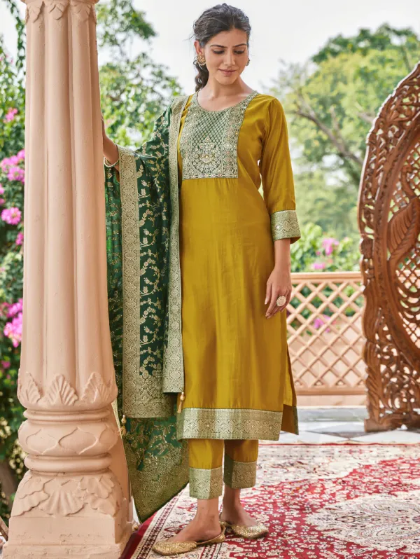 Dark_Golden_Silk_Kurta_Set_For_Women
