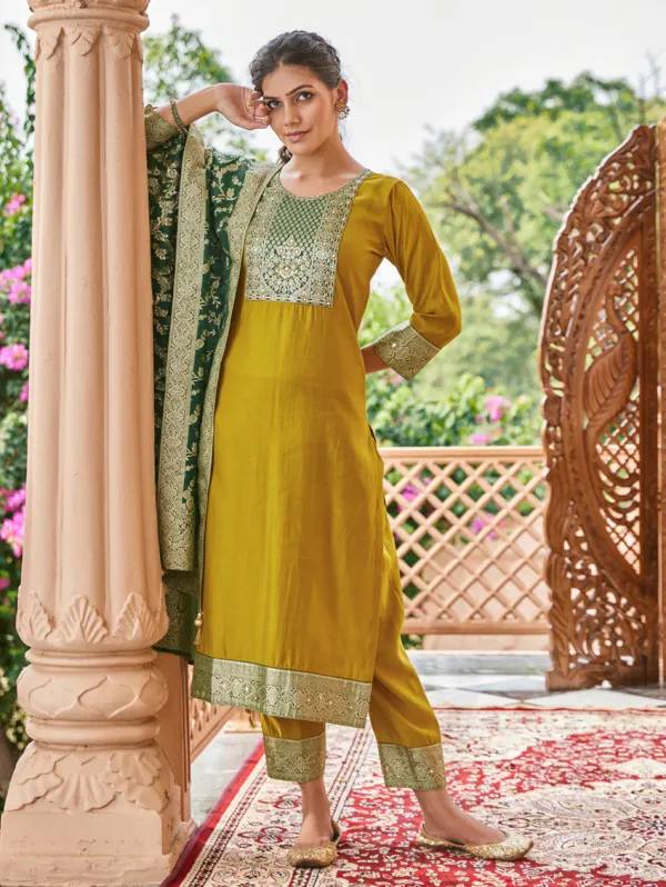 Dark_Golden_Silk_Kurta_Set_For_Women