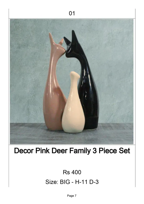 Pink_Ceramic_Modern_Deer_Family_Showpiece_Set_Of_3