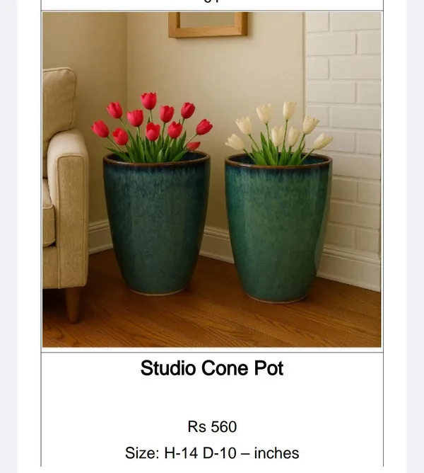 Green_Ceramic_Modern_Tapered_Cone_Planter_Set_Of_2
