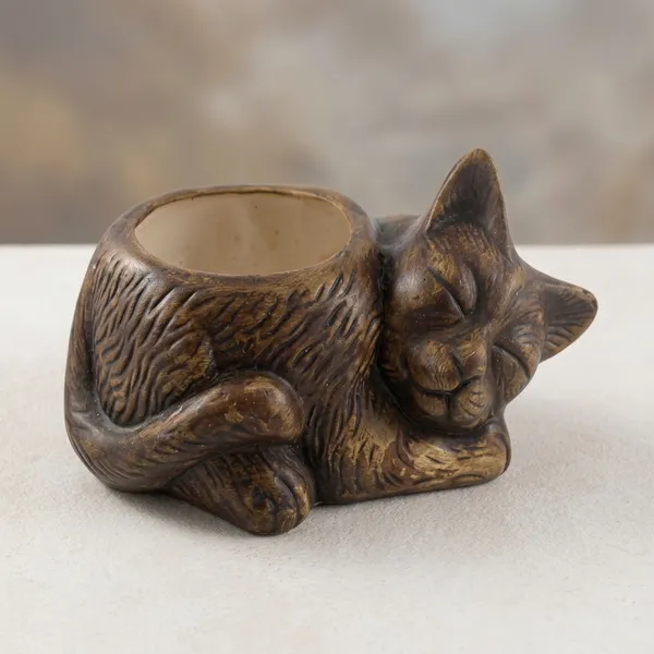 Brown_Ceramic_Vintage_Sleeping_Cat_Antique_Planter